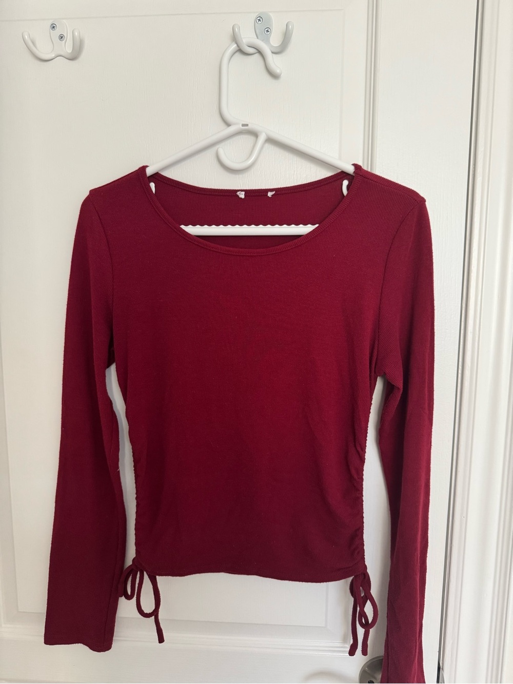 Women's Long-Sleeve Burgundy Drawstring Top